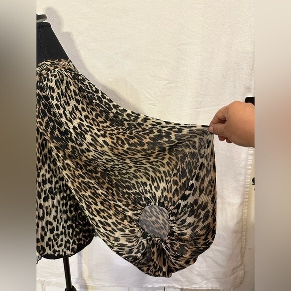 GANNI Georgette Pleated Leopard-Print Blouson Sleeve Blouse Size 34/2 US - Picture 6 of 16